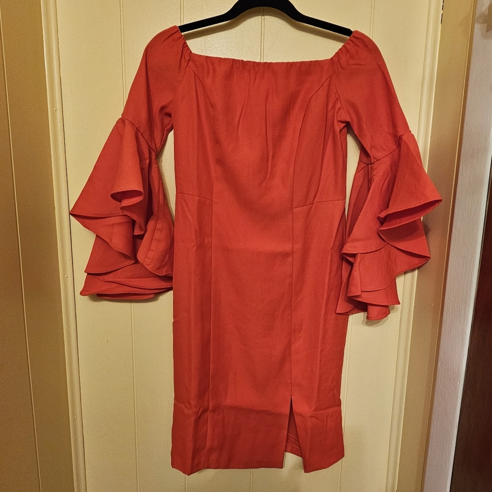 Orange/red flounce sleeve dress